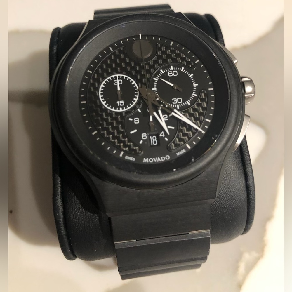 Men’s Movado black titanium watch.
